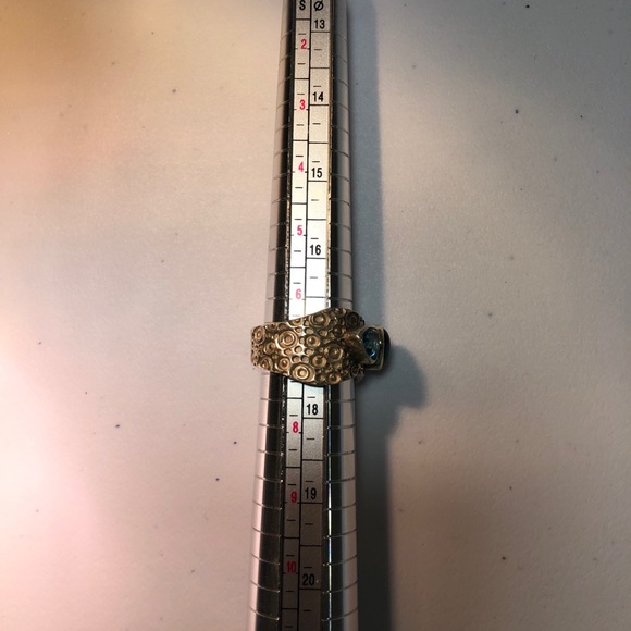 Double Stone Blue Topaz Wide Hammered Band Sterling Silver Ring sz 7 Cocktail - Picture 4 of 8